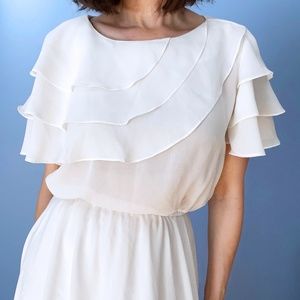 White Vintage Dress with Ruffles Hand-made